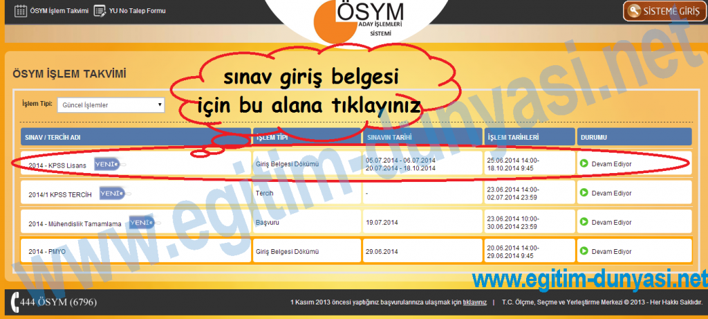 KPSS 2014 Sınav Giriş yerleri ve Sınav Giriş Belgesi  1