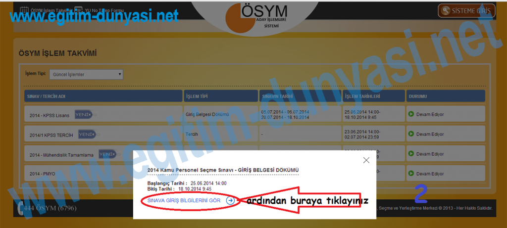 KPSS 2014 Sınav Giriş yerleri ve Sınav Giriş Belgesi  2