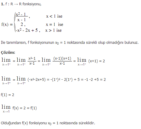 Süreklilik Soruları Çözümlü 1